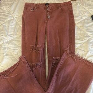 Distressed Mauve Button-Fly Jeans
